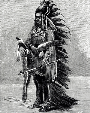 An engraving depicting Wi-Jun-Jon, an Assiniboin Chief, on his arrival in Washington as an ambassador for his tribe, 19th century