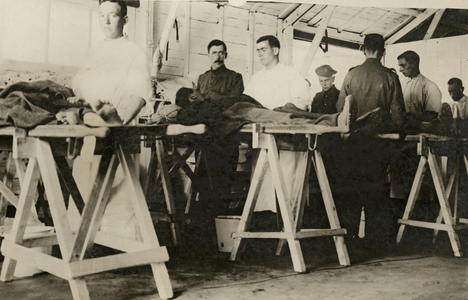 Scene in an advanced dressing station, Flanders, 1914-18 (b/w photo)