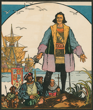 Explorers: Christopher Columbus in the New World, 1931 (woodcut print)