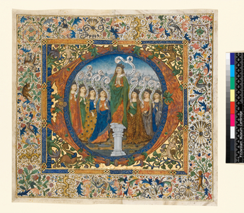 Collage with historiated initial and border from a Choir Psalter, c. 1482-1492 (parchment)