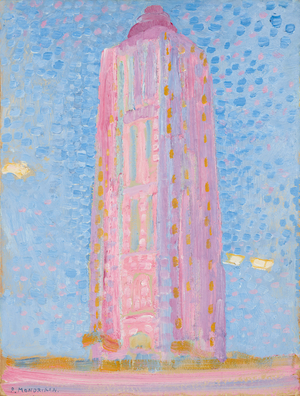Lighthouse at Westkapelle in Pink, 1909 (oil on cardboard)
