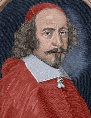 Jules Mazarin (1602-1661). Italian cardinal, diplomat, and politician.(colour engraving)