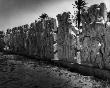 The ancient city of Leptis Magna in Libya (b/w photo)
