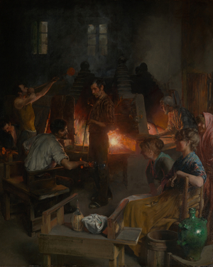 Glass Blowers of Murano, 1886 (oil on wood)