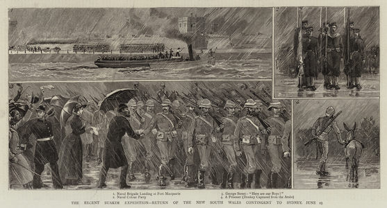 The Recent Suakim Expedition, Return of the New South Wales Contingent to Sydney, 23 June (engraving)