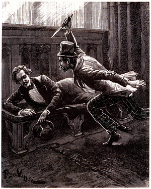 Bob Lantern prepares to stab Mr. Edward, 1843 (illustration)