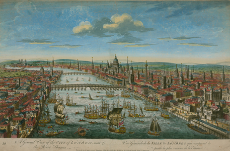 A general view of the city of London, next to the River Thames (coloured engraving)
