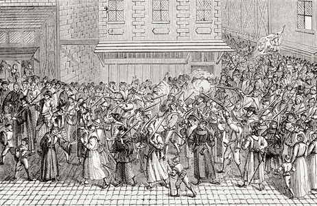 An armed procession of The Catholic League of France aka Holy League, from Ward and Lock's Illustrated History of the World, pub. c.1882