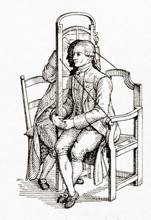 A silhouette chair invented to make it possible to copy a profile in a single sitting, from Meyers Lexicon, pub. 1927
