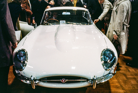 Jaguar XKE E-type roadster displayed at Earls Court exhibition hall promoting mostly…, 1962 (photo)