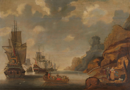 A French Squadron near a Rocky Coast, 1640-1675 (oil on panel)