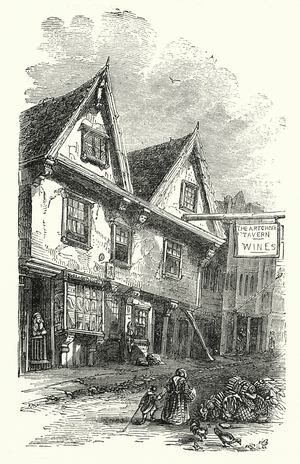 Ancient house at Blackwall, said to be the residence of Sir Walter Raleigh (engraving)
