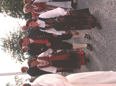 Oslo. Crown Prince Haakon, flanked by Queen Sonja and Princess Märtha Louise, in …, 1996 (photo)