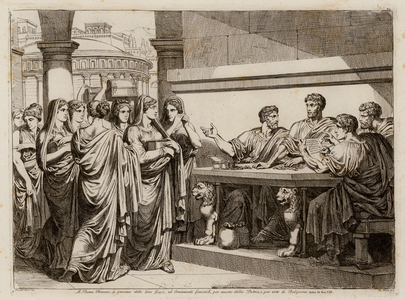 Sacrifice of the women of Rome (etching)