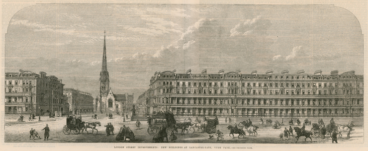 London street improvements: New buildings at Lancaster Gate, Hyde Park (engraving)