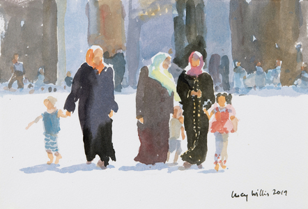 Visiting the Mosque, Damascus, Syria, 2019 (w/c on paper)