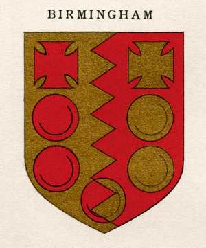 Coat of arms of the Diocese of Birmingham, from 'Cathedrals', publ. 1926 (colour litho)
