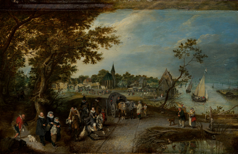 Landscape with Figures and a Village Fair, 1615 (oil on panel)