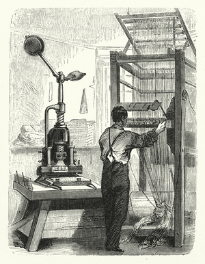 Preparing the pattern for the loom (engraving)
