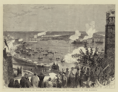 The Prince of Wales at Malta, Arrival of the "Serapis" in the Harbour (engraving)