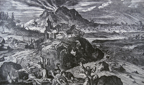 Drawing of the great earthquake of Yedo, Japan