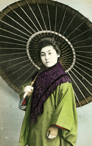 Japanese woman with parasol, c.1910 (albumen photo)