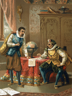 Kepler, Johannes, alongside Tycho Brahe, Prague observatory (chromo)