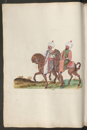 Turkish wedding ceremony: two high-ranking guests on horseback