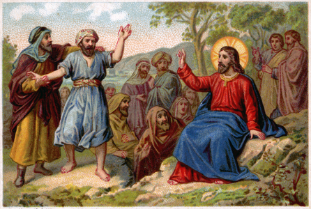 Religion. New Testament. Jesus Christ heals the possessed deaf man. Imagery, France, c.1890 (print)