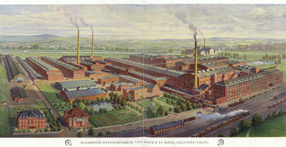 Business of carpet manufacturers Halbmond-Teppichfabrik Von Koch Und Te Kock (colour litho)
