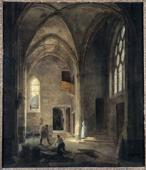 Interior view of the church of Saint-Benoît-le-Bestouné: la chapelle Saint-Pierre ou de la Tournelle, 1832 (oil)