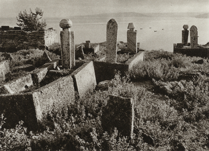 Romania: Balcic, Turkish cemetery (b/w photo)