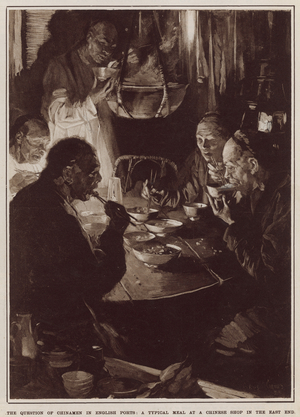 A typical meal at a Chinese shop in the East End (litho)