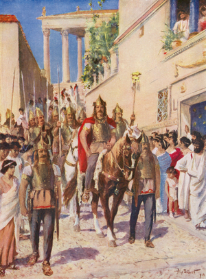 Alaric entering Athens (colour litho)