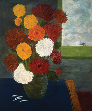 Chrysanthemums with Oilcloth, 1991 (oil on board) 