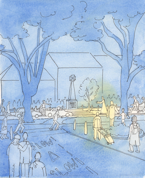 If Jesus were walking through a town centre, people would rush to see Him, 2003 (w/c on paper)