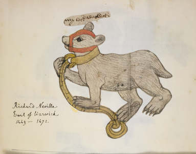 Add. MS 40742, f.10 Richard Neville, Earl of Warwick: Bear and ragged staff badge, c.1466-70 (vellum)