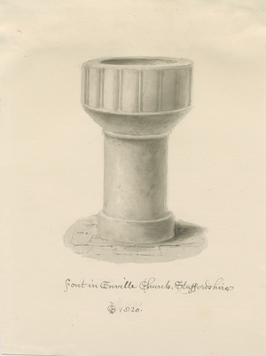 Font in Enville Church: sepia drawing, 1820 (drawing)