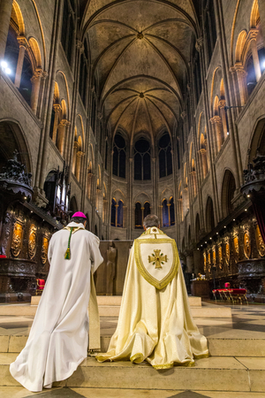 Paris, France, New Paris archbishop Michel Aupetit and rector at Notre Dame de Paris cathedral, France, (photo)