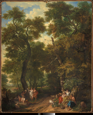Arcadian landscape with shepherds making music and dancing, 1771 (oil on canvas)