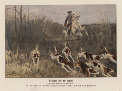 Hunting with hounds (colour litho)