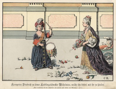 Crown Prince Frederick of Prussia with his sister, Wilhelmina (colour litho)