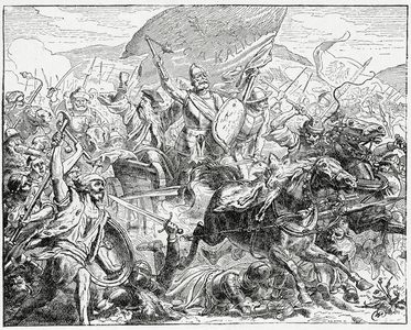 Jan Zizka on the winning side at the Battle of Grunwald in 1410, 1882 (litho)