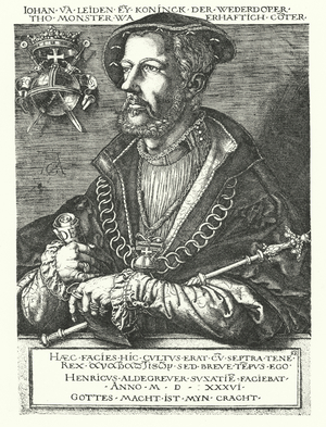 John of Leiden, Dutch Anabaptist leader and one of the leaders of the Munster Rebellion of 1534-1535 (engraving)