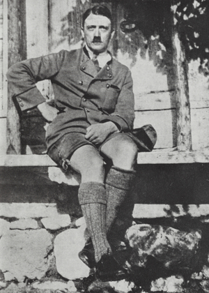 Portrait of Adolf Hitler in Bavarian costume in the years before he became Nazi leader (b/w photo)