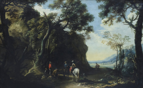 Landscape with travellers asking the way, c.1641 (oil on canvas)