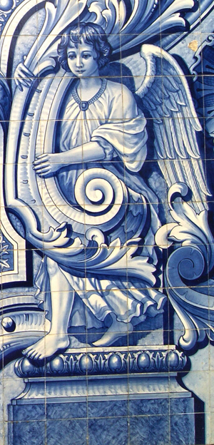 Decorative panel depicting an angel, Lamego, Portugal. 1738 (ceramic tiles)
