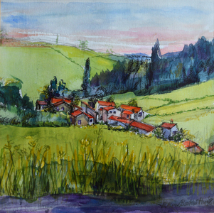 Village in the Auvergne (w/c on paper)