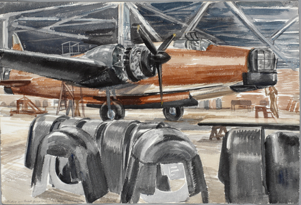 Attaching the Gun Turret Cowlings to a Bomber on the Assembly-line, 1942 (w/c)