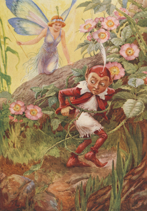 Nymphidia and Puck, from Nymphidia by Michael Drayton (colour litho)